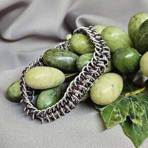 NWOT Bracelet of Eggplant Enameled Copper, & Aluminum Rings, Handmade, Size 8